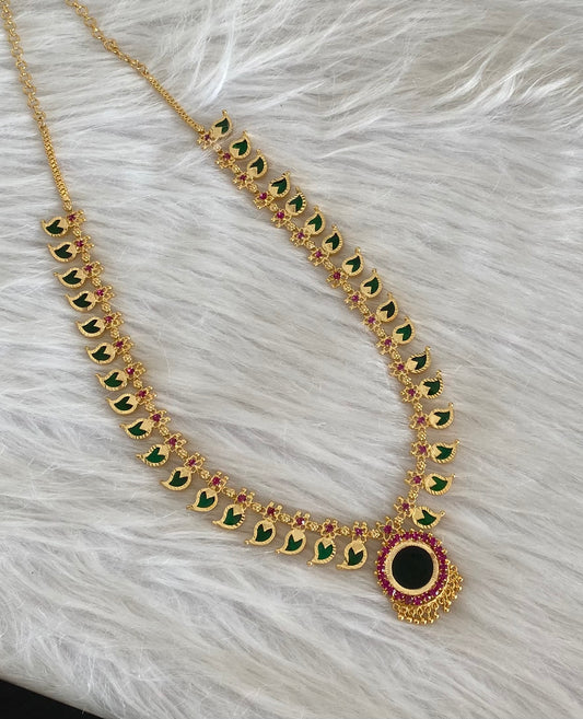 Gold tone pink-green kerala style mango haar dj-54541