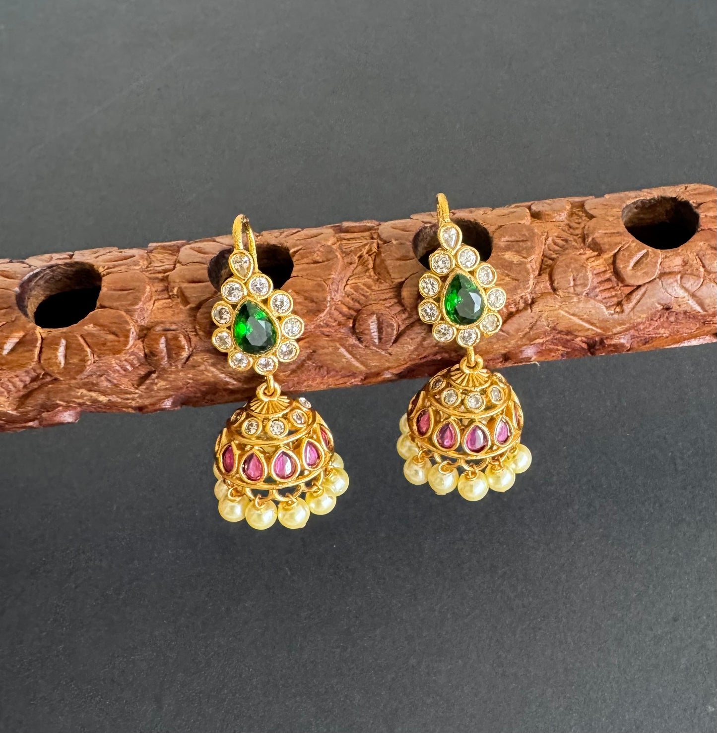 Matte finish kemp-green pearl hook jhumkka dj-52100