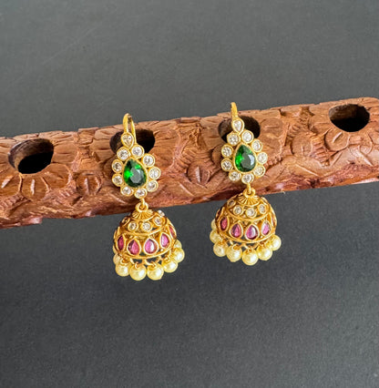 Matte finish kemp-green pearl hook jhumkka dj-52100