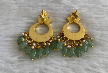 Gold tone white-pink stone green beaded kundan jadau bali earrings dj-53557