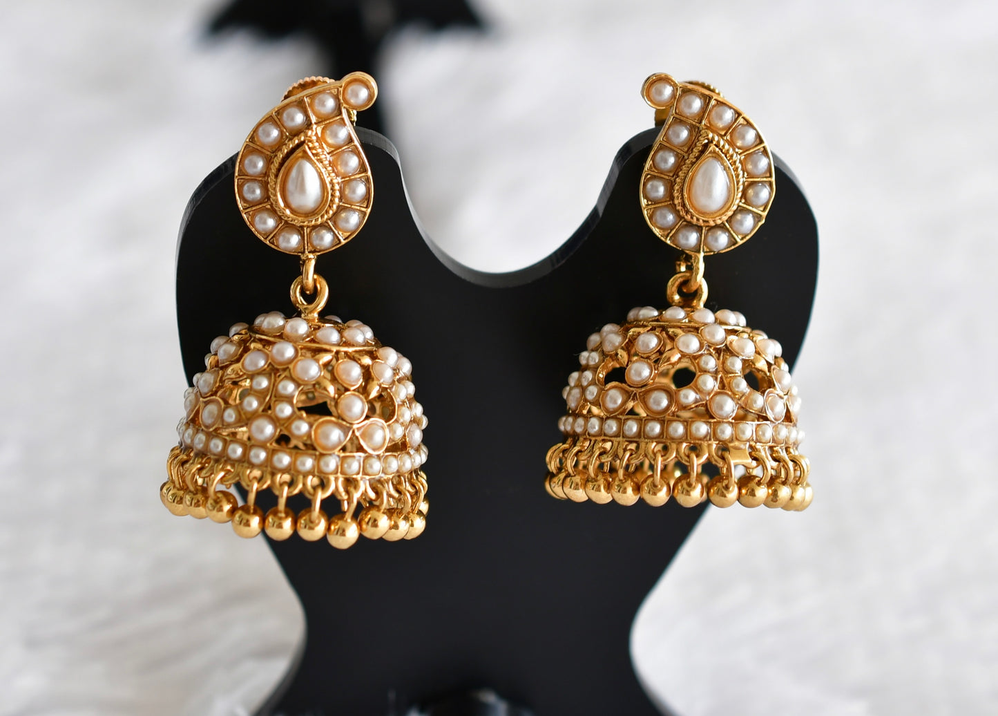 Antique gold tone pearl mango peacock jhumkka dj-51867