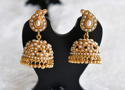 Antique gold tone pearl mango peacock jhumkka dj-51867