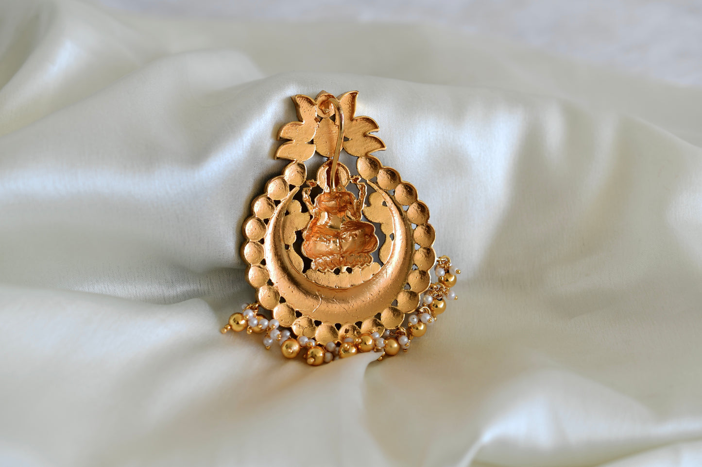 Antique gold tone pink-blue kundan jadau Lakshmi pendant dj-52607