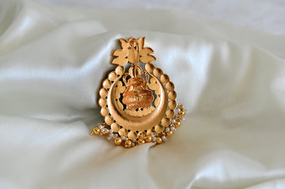 Antique gold tone pink-blue kundan jadau Lakshmi pendant dj-52607