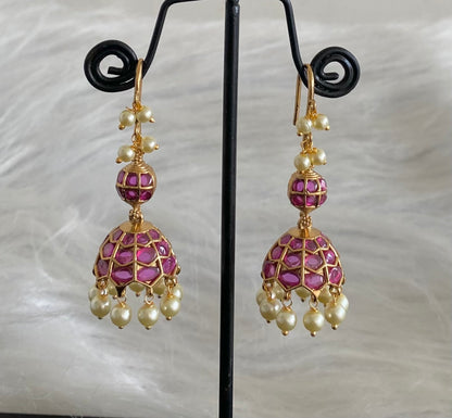 Antique gold tone kemp stone pearl hook jhumkka dj-54636