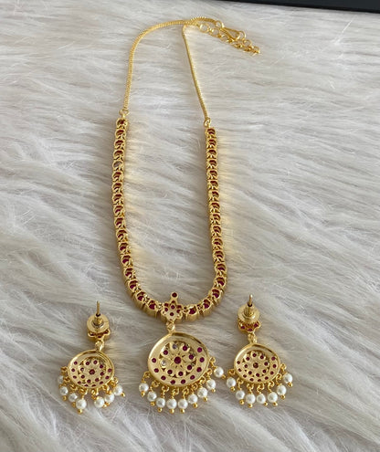 Gold tone south Indian style rani pink attigai set dj-34636