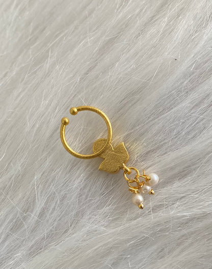 Gold tone kundan jadau pink stone pearl nose pin/bulakku dj-53800