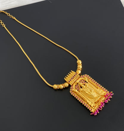 Gold tone pink stone with beaded thirumal necklace dj-54786
