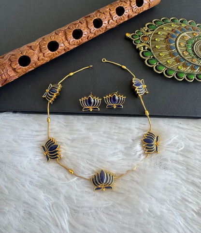 Matte finish Blue lotus enamel necklace set dj-52112