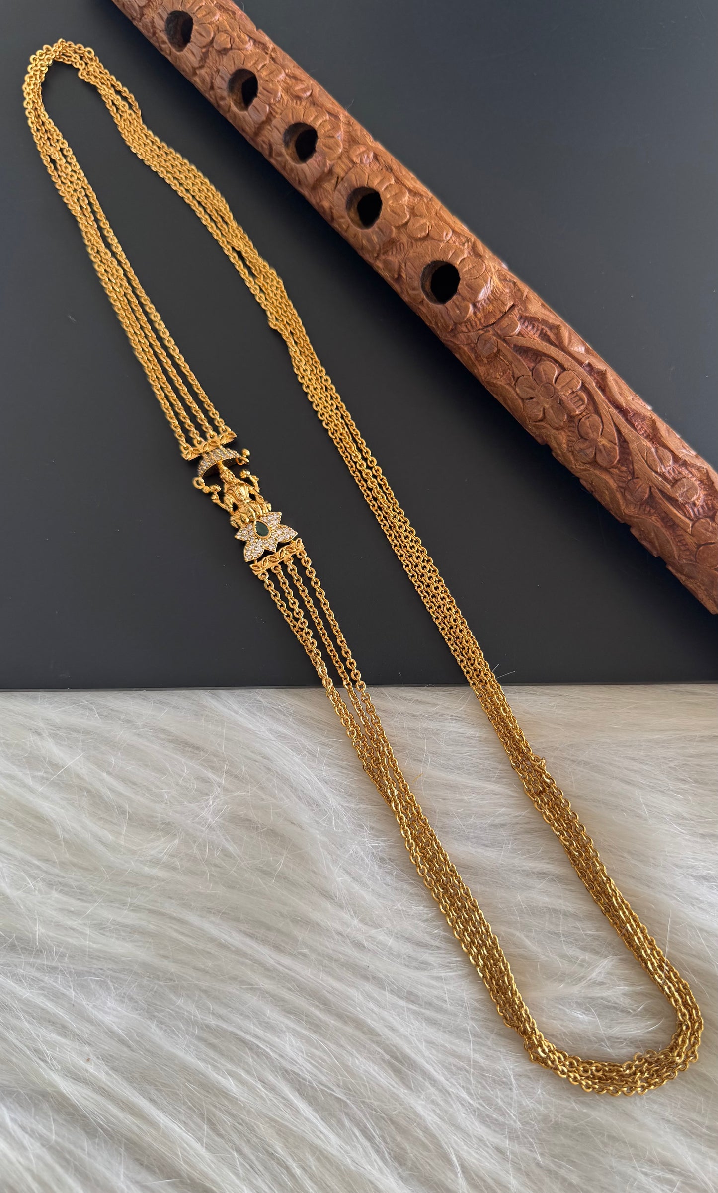 Matte finish cz green lakshmi lotus mugappu chandra haar dj-51240