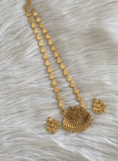 Gold tone south indian style AD pink-white swan short haar set Dj-54924