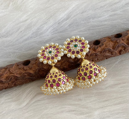 Gold tone precious kemp-green pearl big jhumkka dj-54615