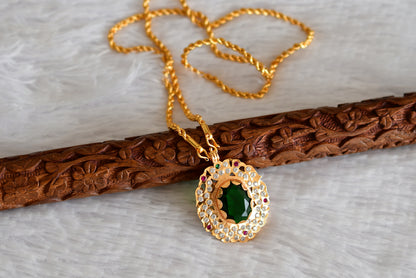 Gold tone 24 chain with bottle green oval stone pendant dj-51913