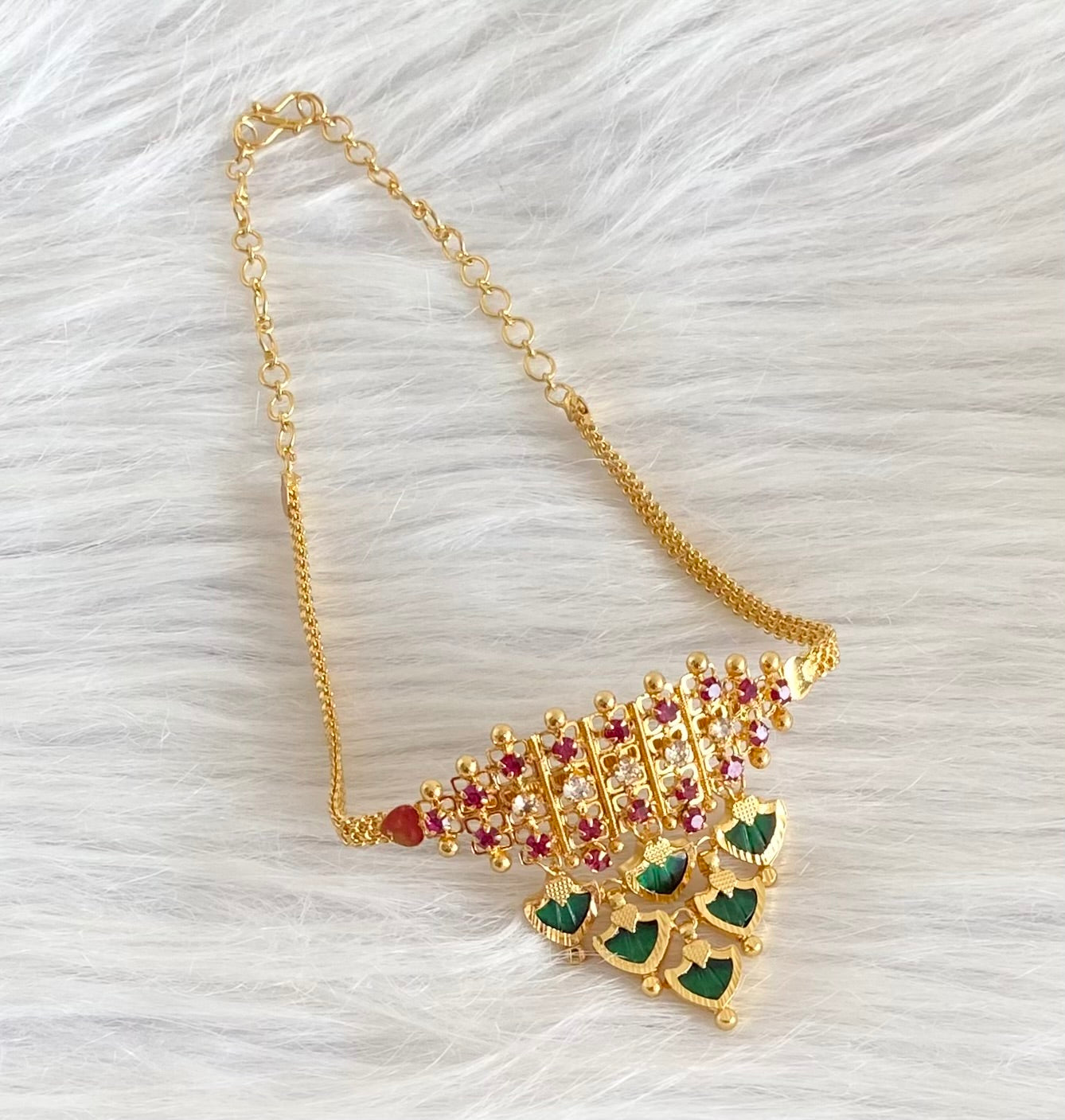 Gold tone kerala style pink-green-white palakka choker necklace dj-54132