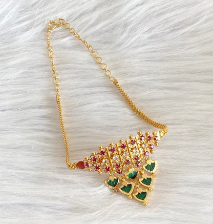 Gold tone kerala style pink-green-white palakka choker necklace dj-54132