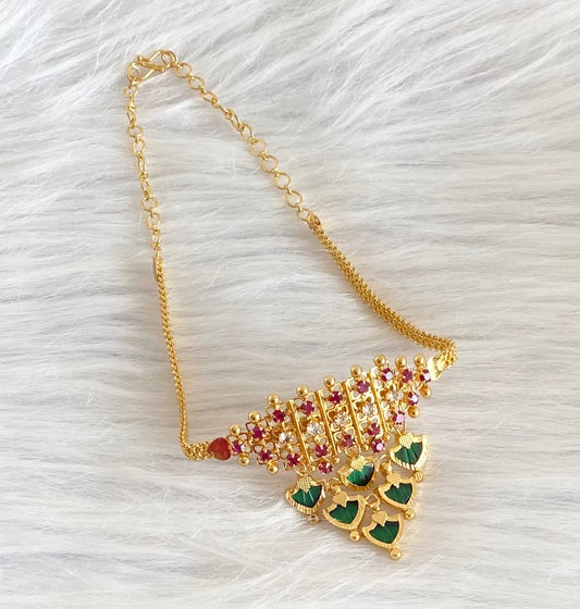 Gold tone kerala style pink-green-white palakka choker necklace dj-54132