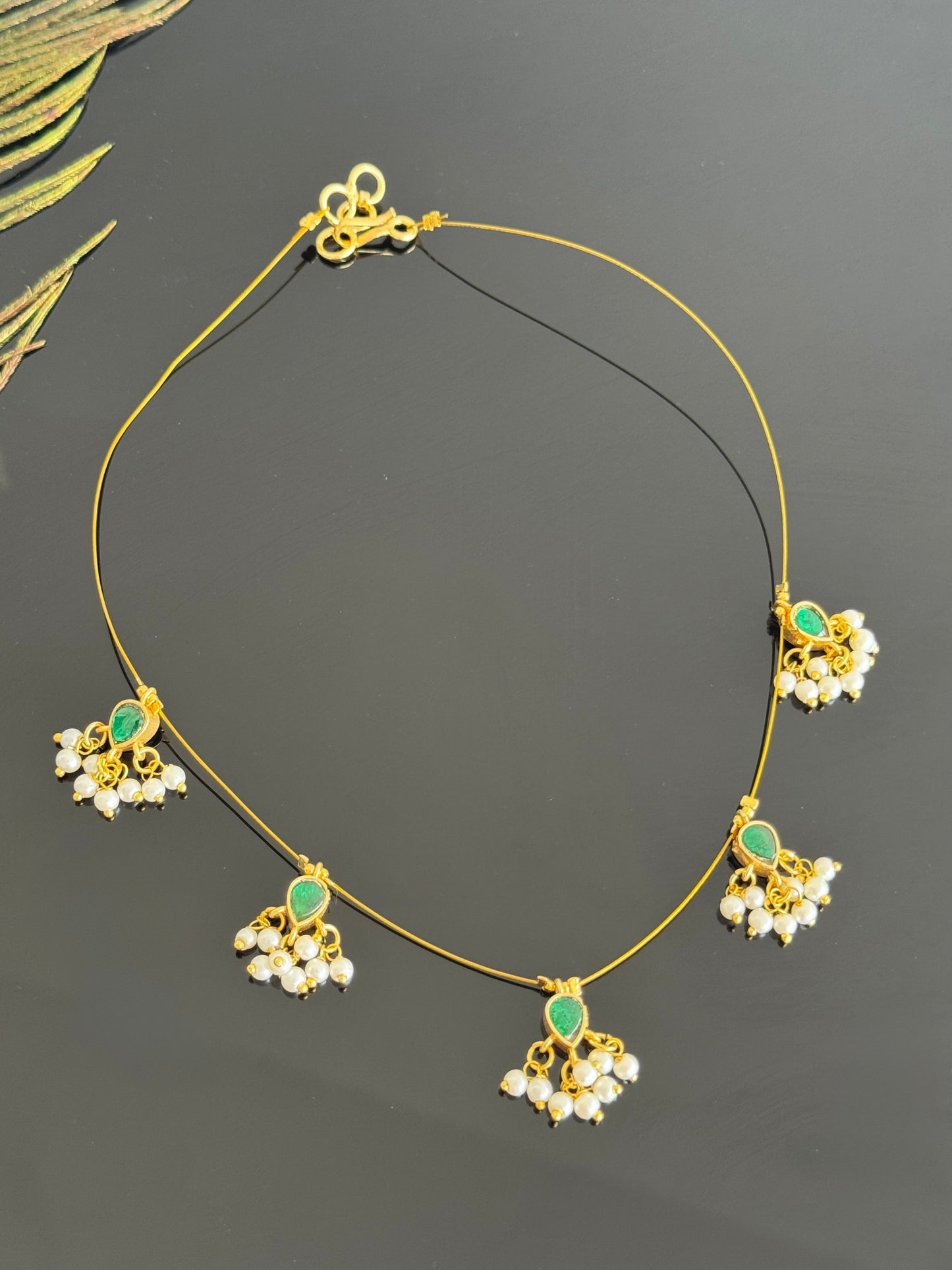 Gold tone pink-green kundan jadau reversible invisible necklace dj-51548