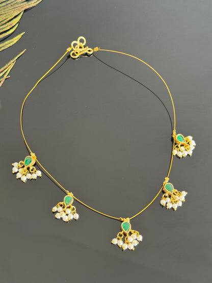 Gold tone pink-green kundan jadau reversible invisible necklace dj-51548