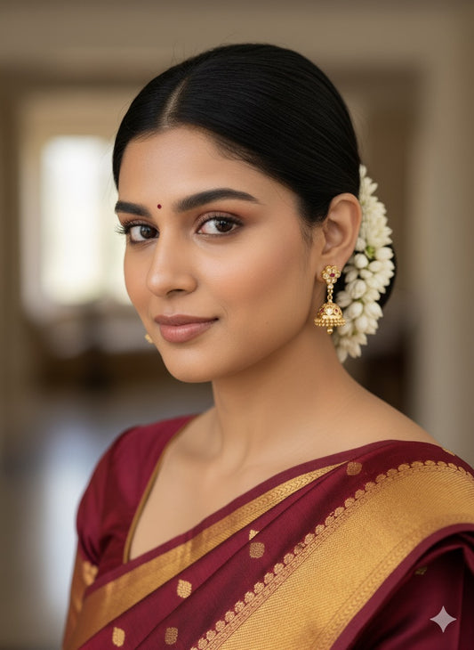 Gold tone ad pink-white south indian flower jhumkka dj-52243