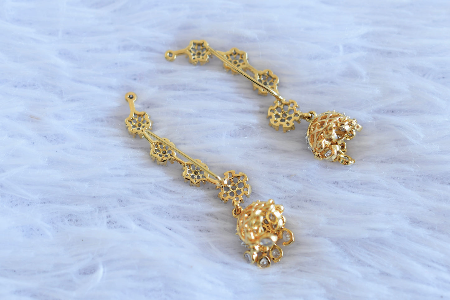 Two tone cz white slide-on flower jhumkka dj-52726