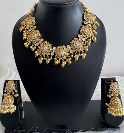 Matte finish white lotus necklace set dj-51220