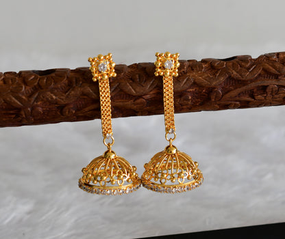 Gold Tone Kerala style white flower long jhumkka dj-51798