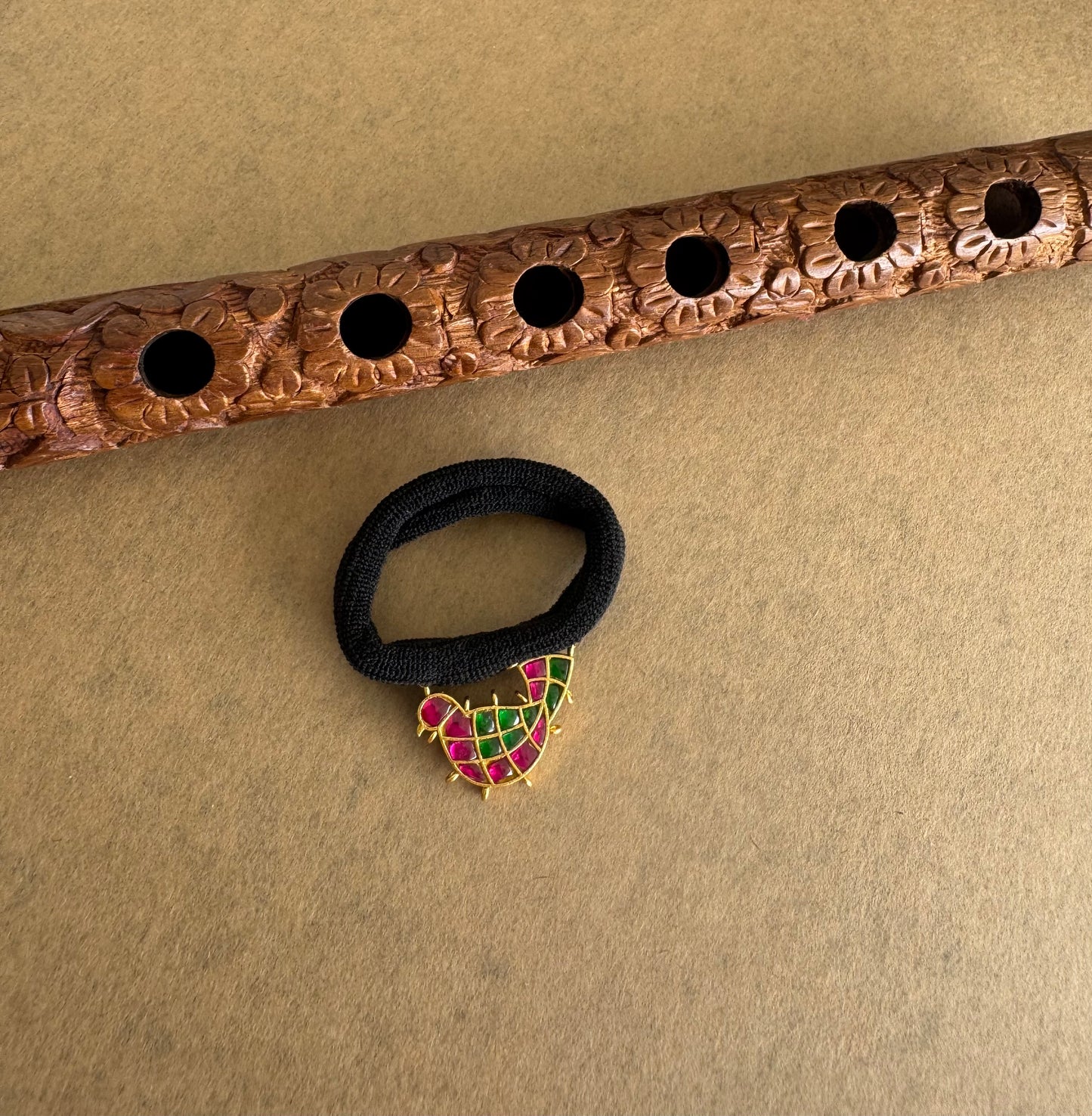 Matte finish pink-green kundan jadau bird hair band dj-51524