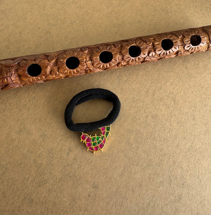Matte finish pink-green kundan jadau bird hair band dj-51524