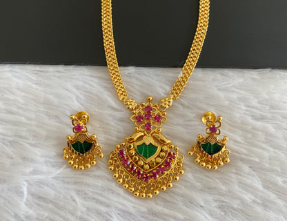 Gold tone pink-green palakka Kerala style necklace set dj-38098