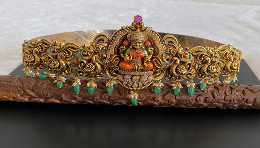 Matte finish meenakari lakshmi peacock waist belt dj-53519