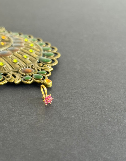 Gold tone pink flower nose pin Dj-52035