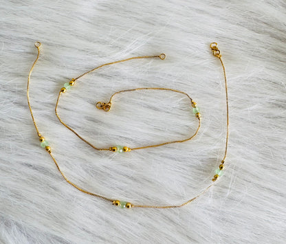 Gold tone 10.5 inches green beaded anklets dj-51313