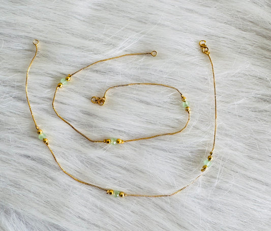 Gold tone 10.5 inches green beaded anklets dj-51313