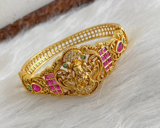 Antique gold tone pink-green-white lakshmi openable kada/bracelet dj-53974