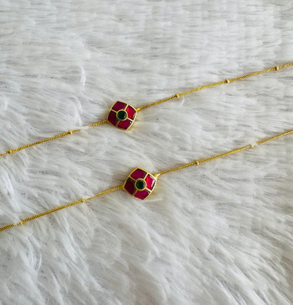 Gold tone pink-green flower kundan jadau anklets dj-51414