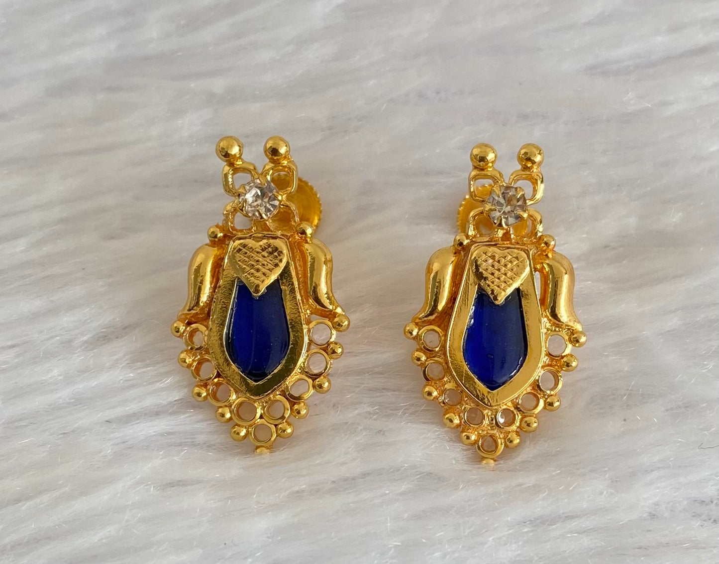 Gold tone blue-white stone nagapadam kerala style stud/earrings dj-53118