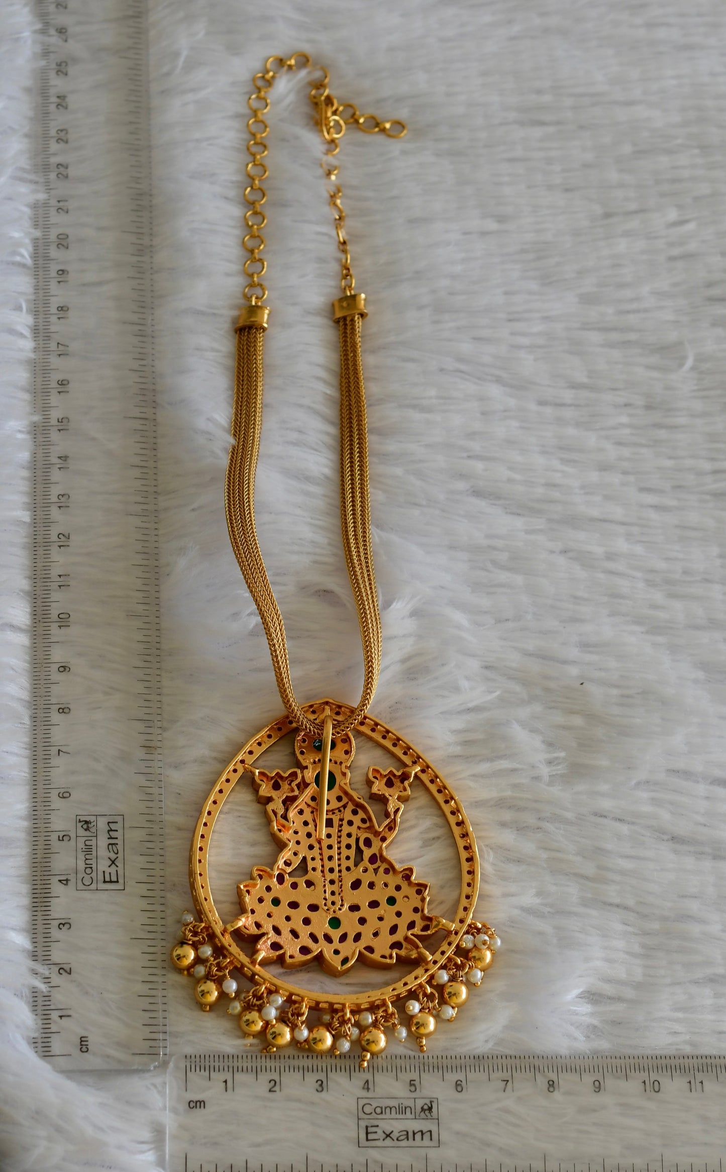 Matte finish kemp-green big Ma Lakshmi pendant necklace dj-51812