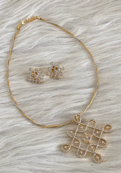 Two tone cz rangoli pendant set with kanti necklace dj-54003