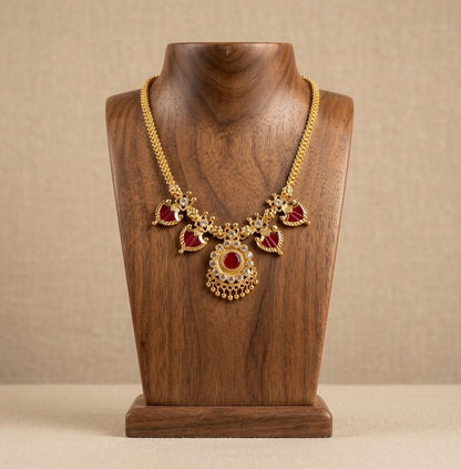 Gold tone white-red palakka necklace dj-53066
