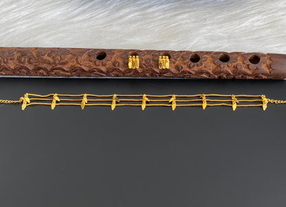 Gold tone kerala style elakka thali layer choker necklace set dj-55089