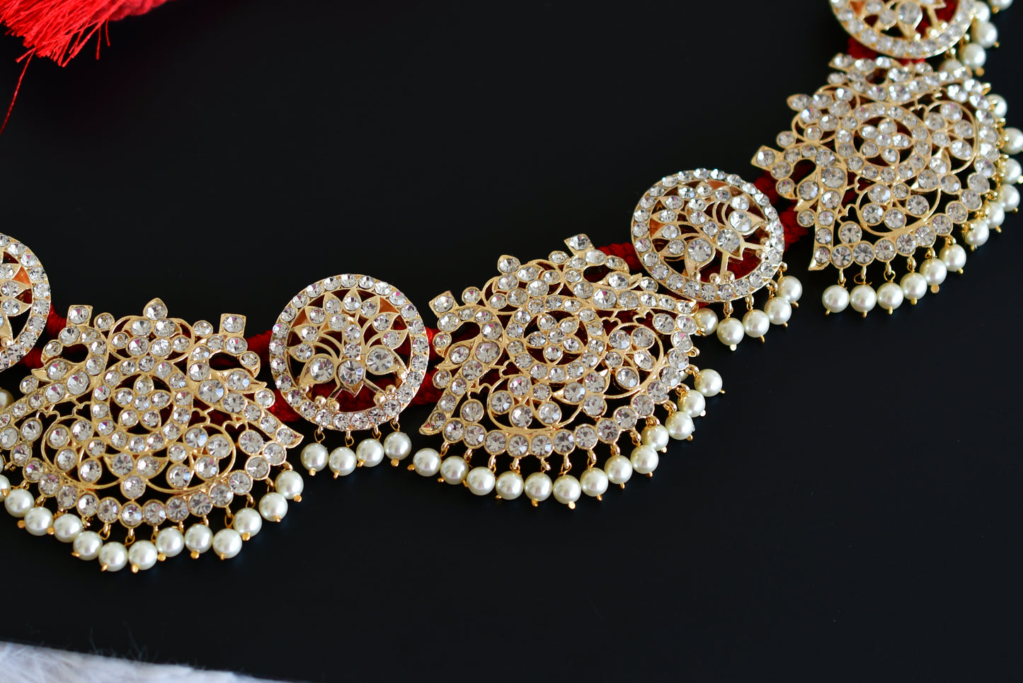 Gold tone AD white pearl peacock waist band dj-52539