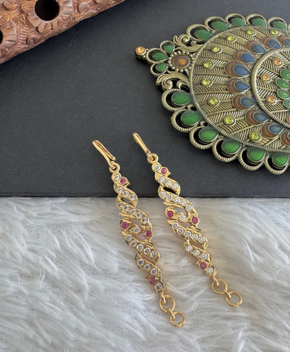 Gold tone AD pink white peacock ear side chain dj-52050