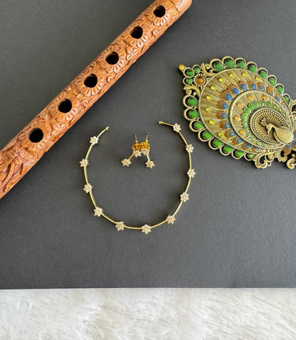 Antique gold tone cz white flower necklace set dj-52121