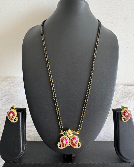 Matte finish pink-green-white kundan jadau mango 24 inches mangalsutra set dj-51540
