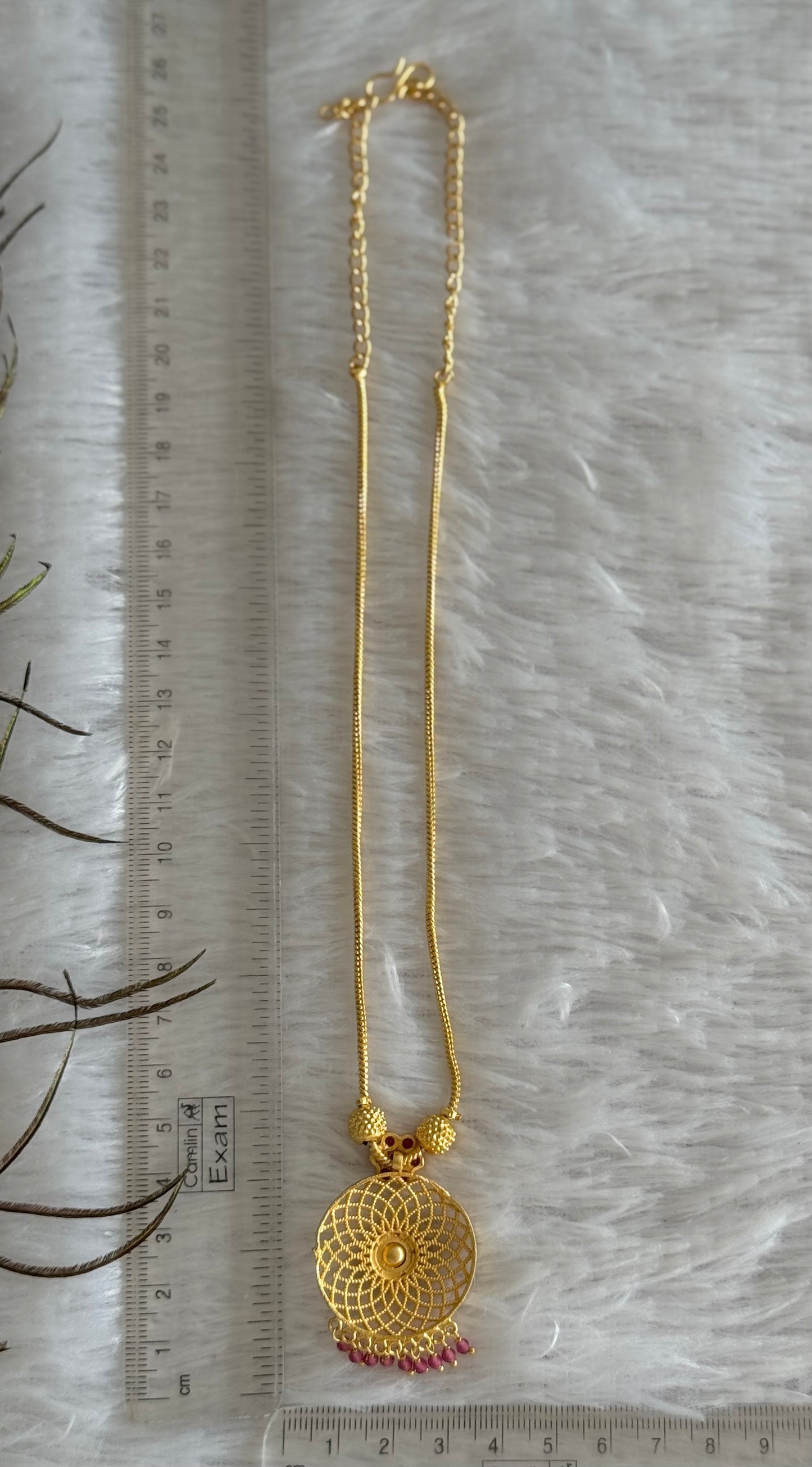 Gold tone pink stone flower kodi necklace dj-51684