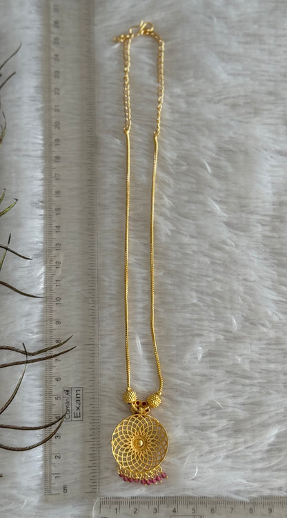 Gold tone pink stone flower kodi necklace dj-51684