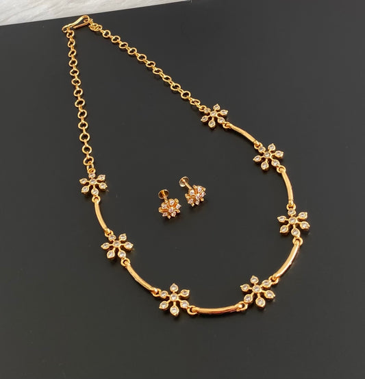 Gold tone white stone flower necklace set dj-53919