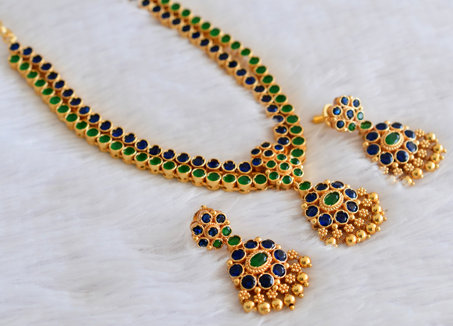 Matte finish blue-green double layer attigai/necklace set dj-53179