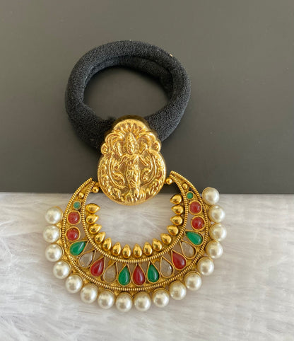Antique gold tone lakshmi pink-green-white pearl hair band dj-52940
