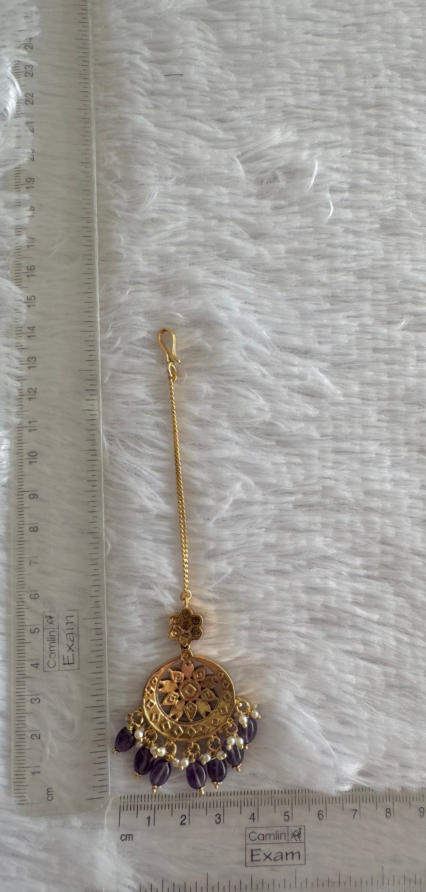 Antique gold tone purple flower tikka dj-51376